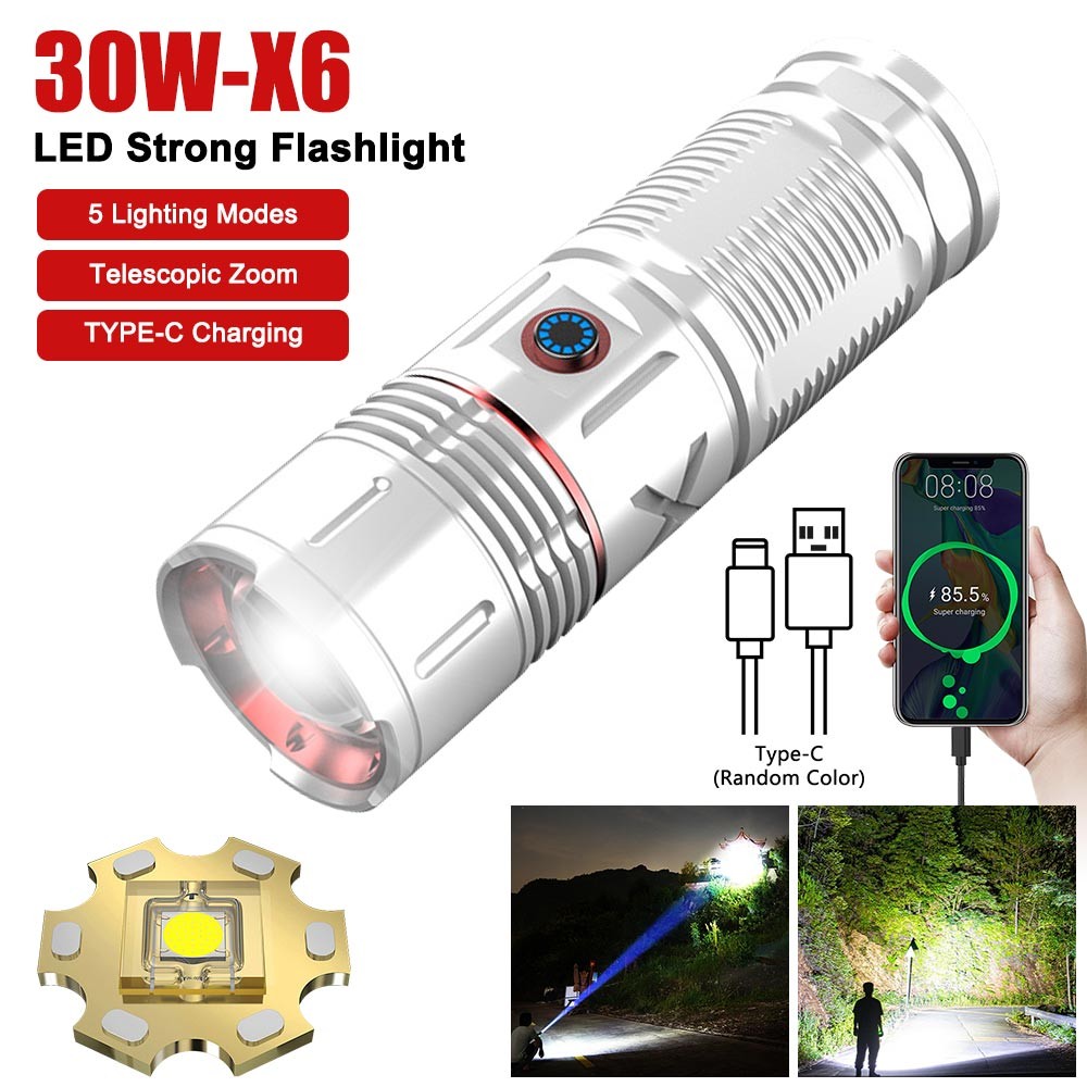 Super Bright White Laser LED Flashlight TYPE-C Charging Torch Zoomable Light US