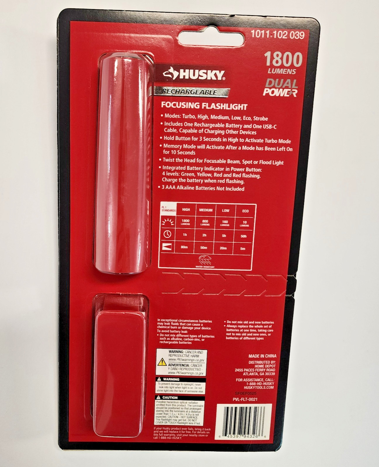 1800 Lumen LED Rechargeable Flashlight : Husky Dual Power, Focusing Flashlight!