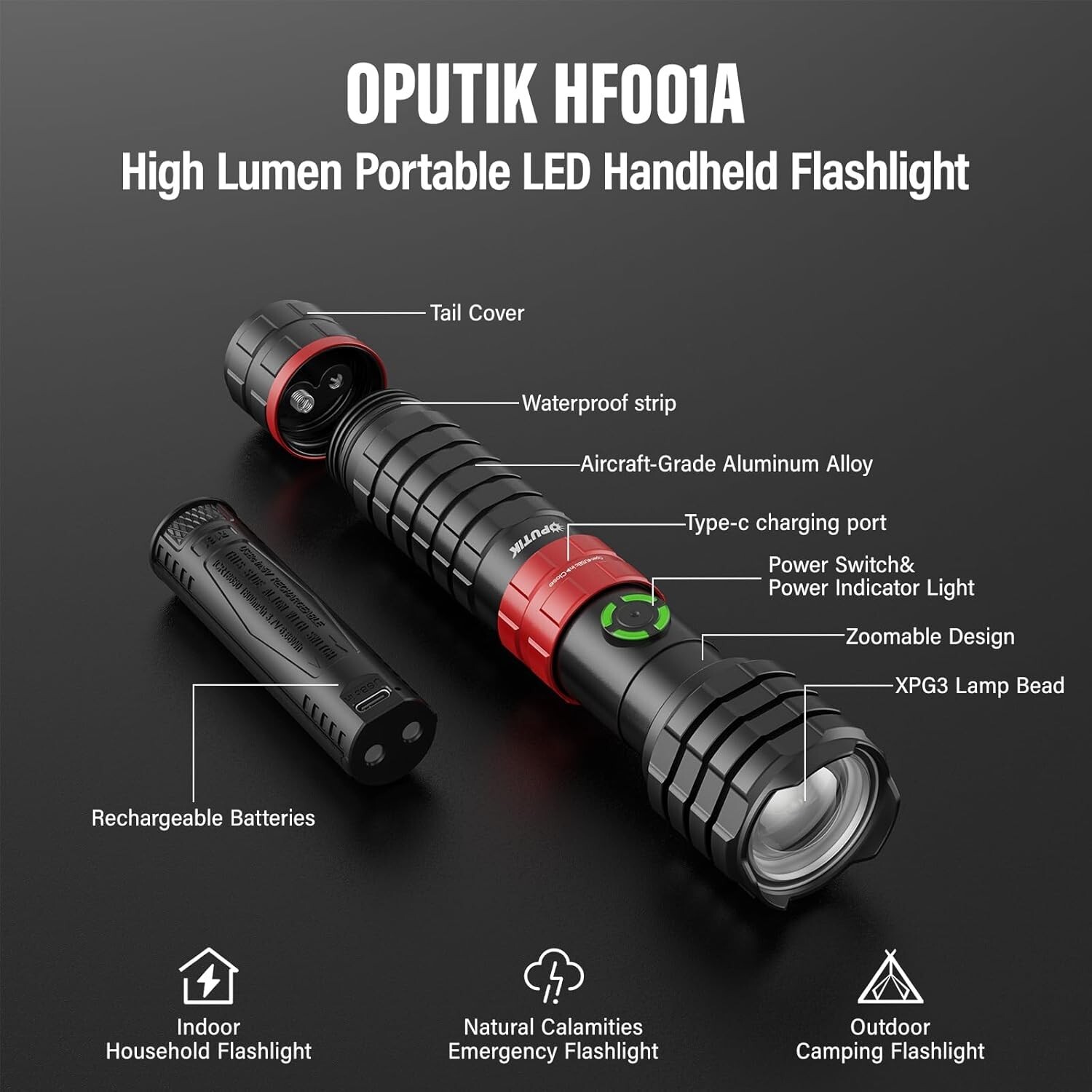 High-Powered Rechargeable LED Flashlight 1500 Lumens Portable Handheld Metal