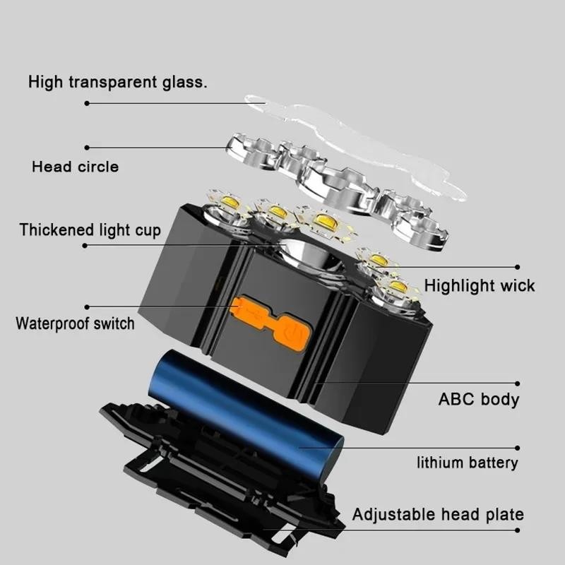 5 LED Flashlight Rechargeable with Built in Lithium Battery Strong Head Light Ca
