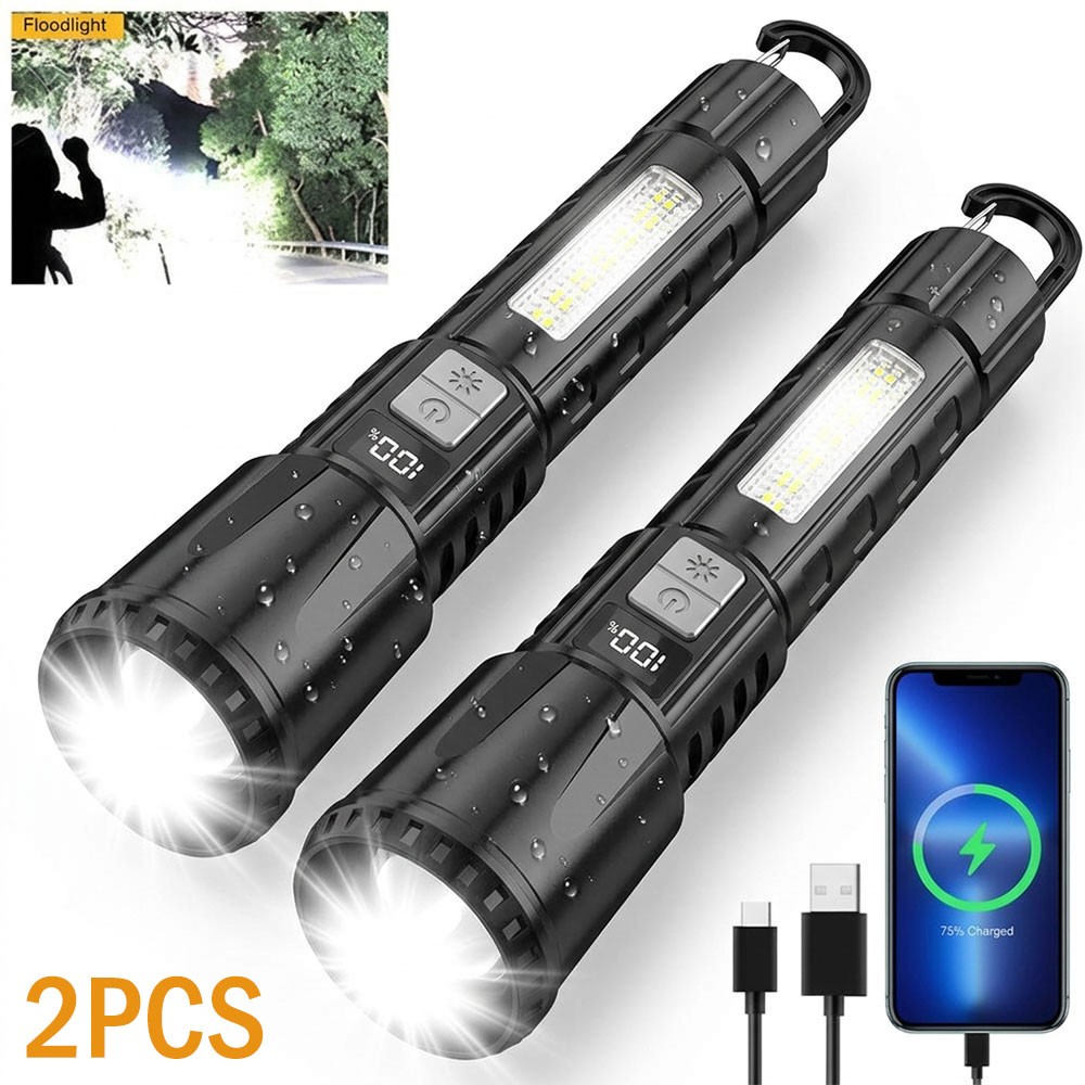 2X 100000 Lumen Super Bright LED Tactical Flashlight Rechargeable LED Work Light