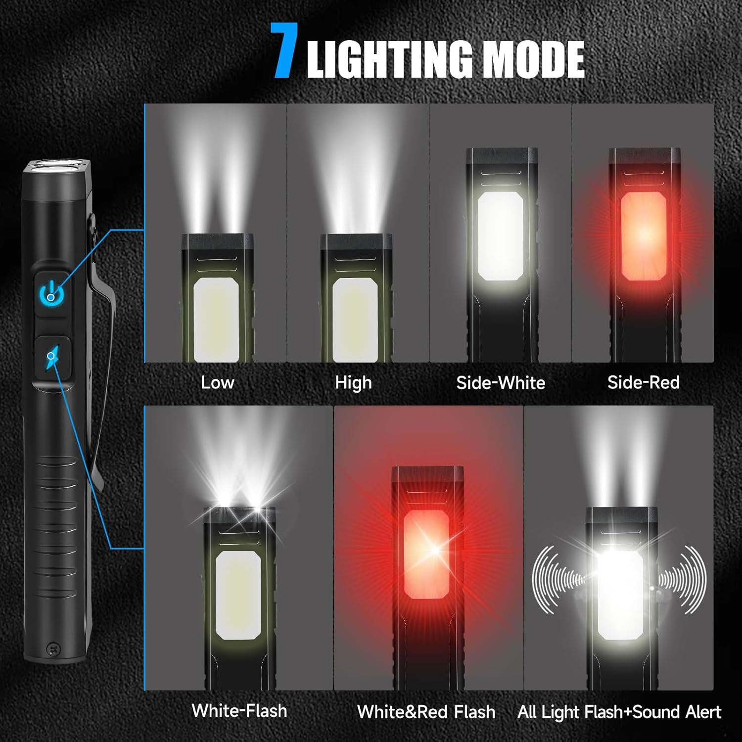 Rechargeable EDC Flashlight with Sound Beeper, Portable Flat Pocket Flashlights