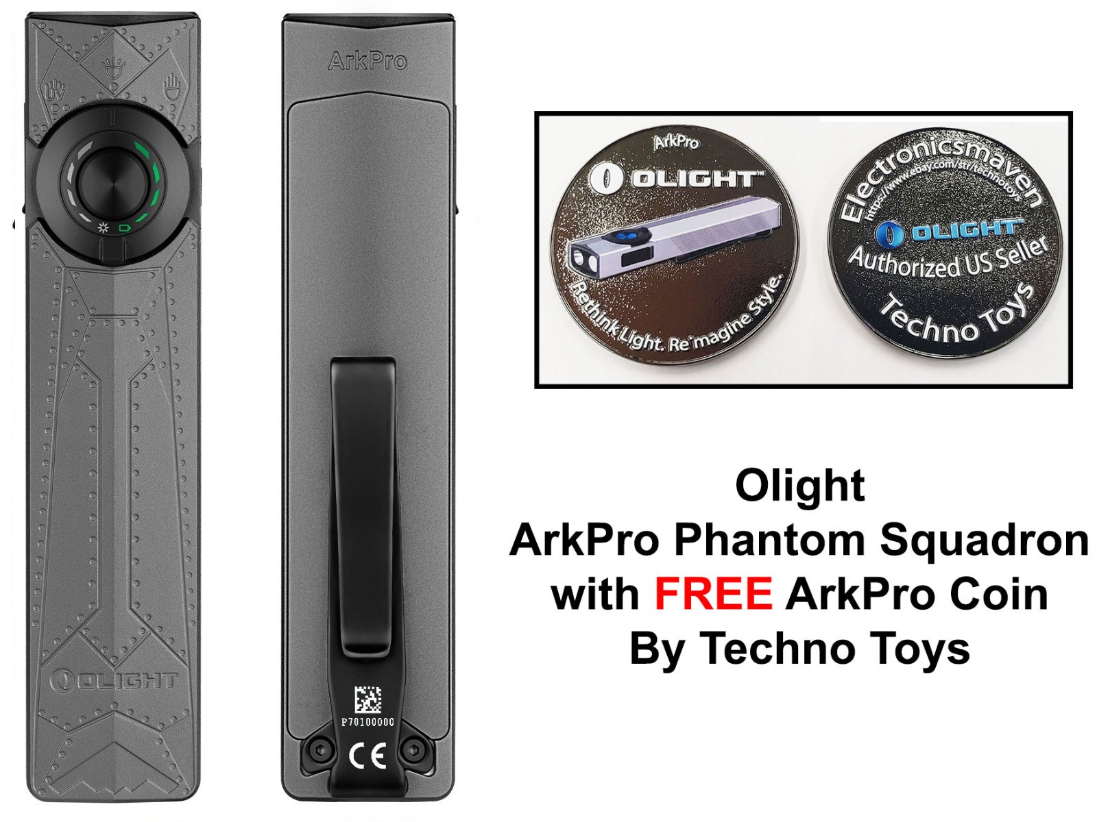Olight ArkPro Class 3R Phantom Squadron CW, 1500 Lumens, 205 Meters, FREE Coin