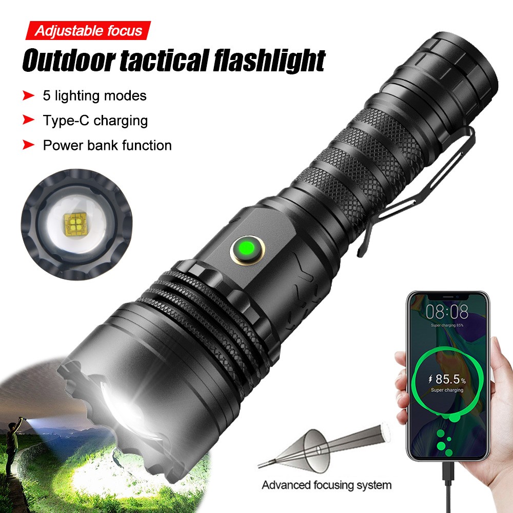5000 Lumens 4 Core White Laser LED Flashlight USB Rechargeable Zoomable Torch