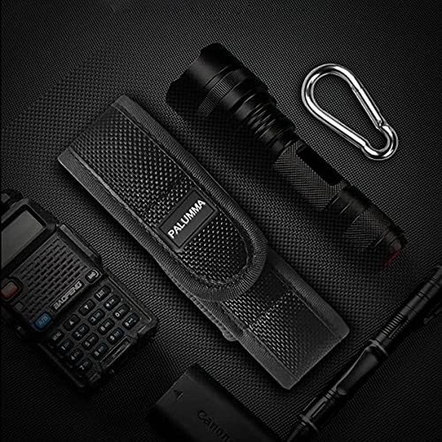 PALUMMA Nylon Flashlight Pouch Holster with Carabiner, Flexible Adjustment Fl…