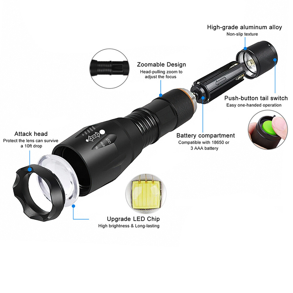 1/2Pc Super Bright Tactical Military LED Flashlight flash light 800lm Waterproof
