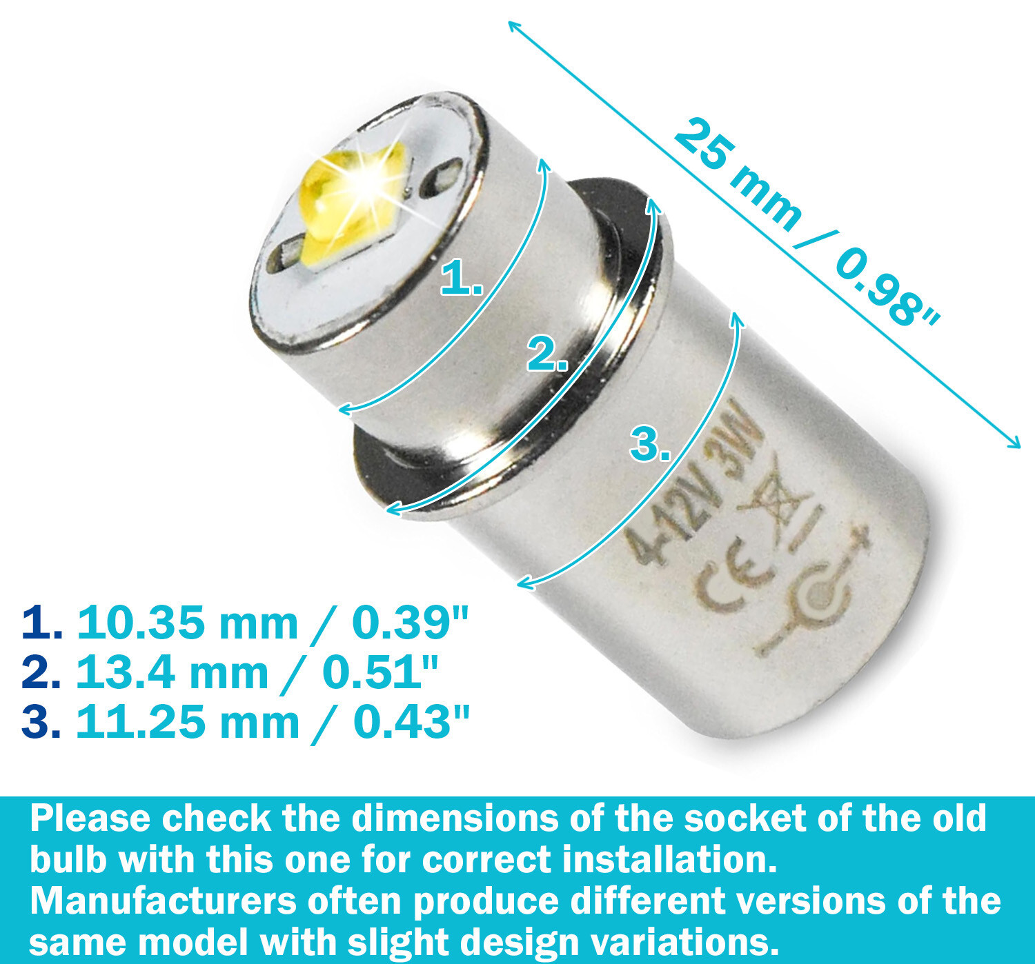 HQRP Glass Lens and 3W LED Bulb for Maglite 3-4-5-6 D/C Cell Torch Flashlights