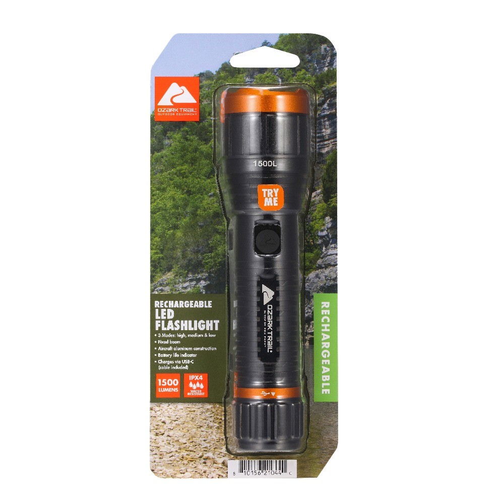 Ozark Trail 1500 Lumen Rechargeable Flashlight, Long-Lasting and Durable