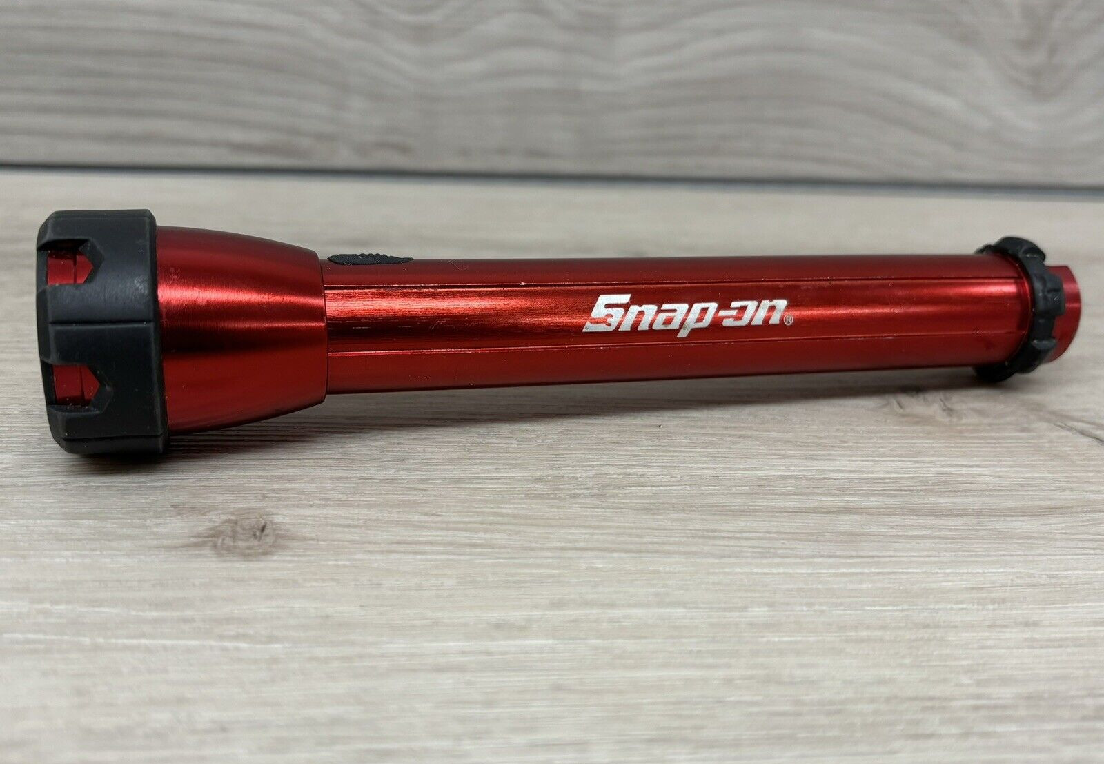 SNAP-ON Small Flashlight Red Anodized Aluminum Metal 7.25” Mini Light Tool
