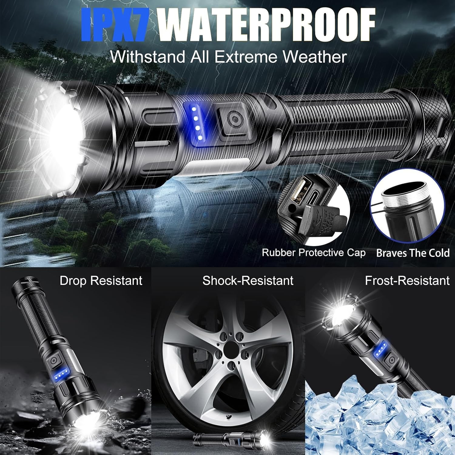LED Flashlight Super Bright USB Rechargeable Tactical Torch Zoomable Searchlight