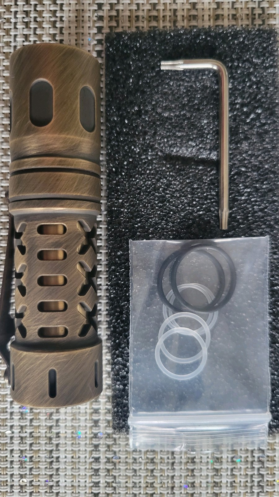 Solid Brass patina torch, 4,000 Lumen Programmable LED w/ 14500 Battery, 6500k