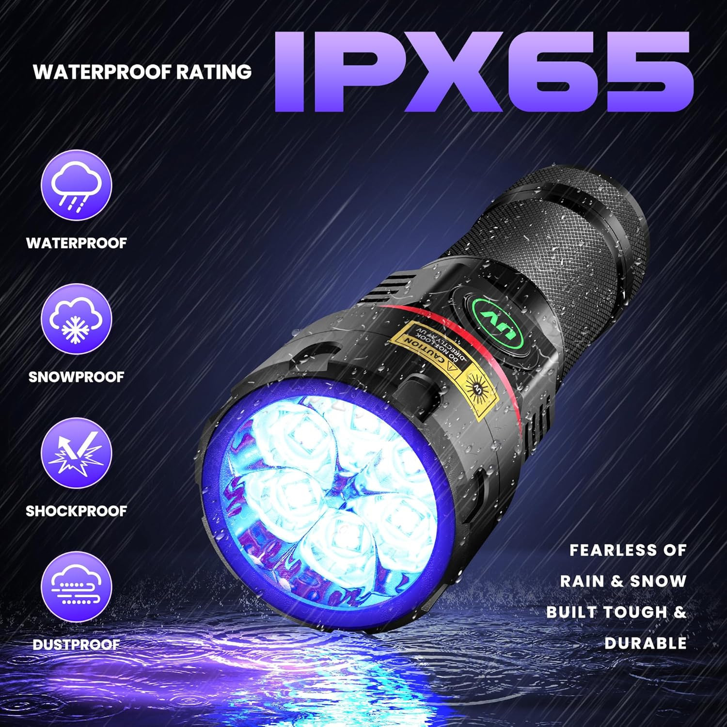 UV Flashlight 395Nm Blacklight 6Xled 4-Core Black Light, Rechargeable Ultraviole