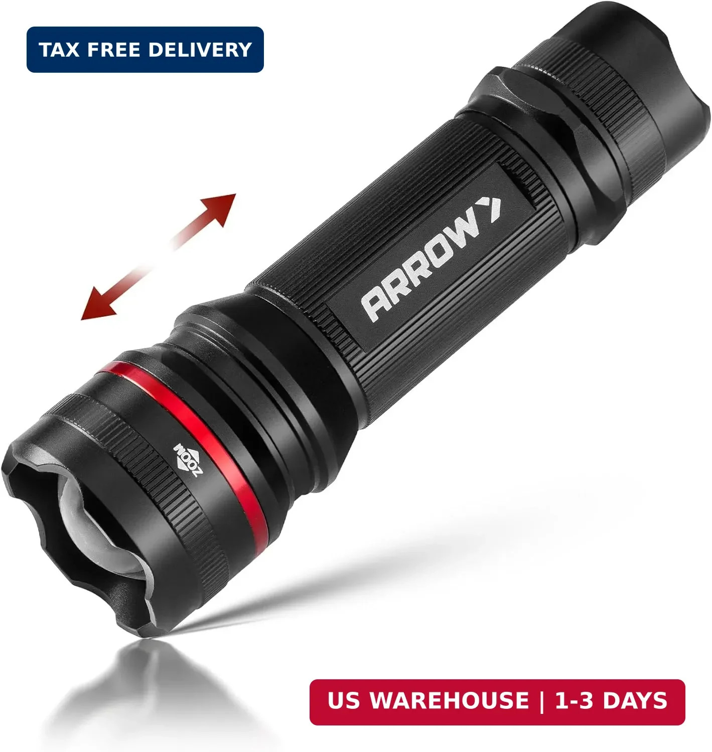 Arrow LED Flashlight 500 Lumens, Zoomable Flash Light with High-Low-Strobe Modes