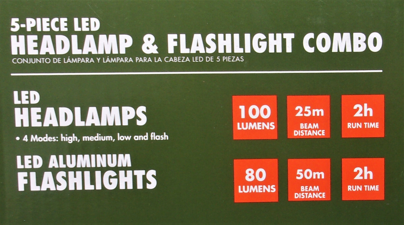 Ozark Trail LED 5 Pc Headlamp & Flashlight Combo -4 Modes – With Batteries -NEW