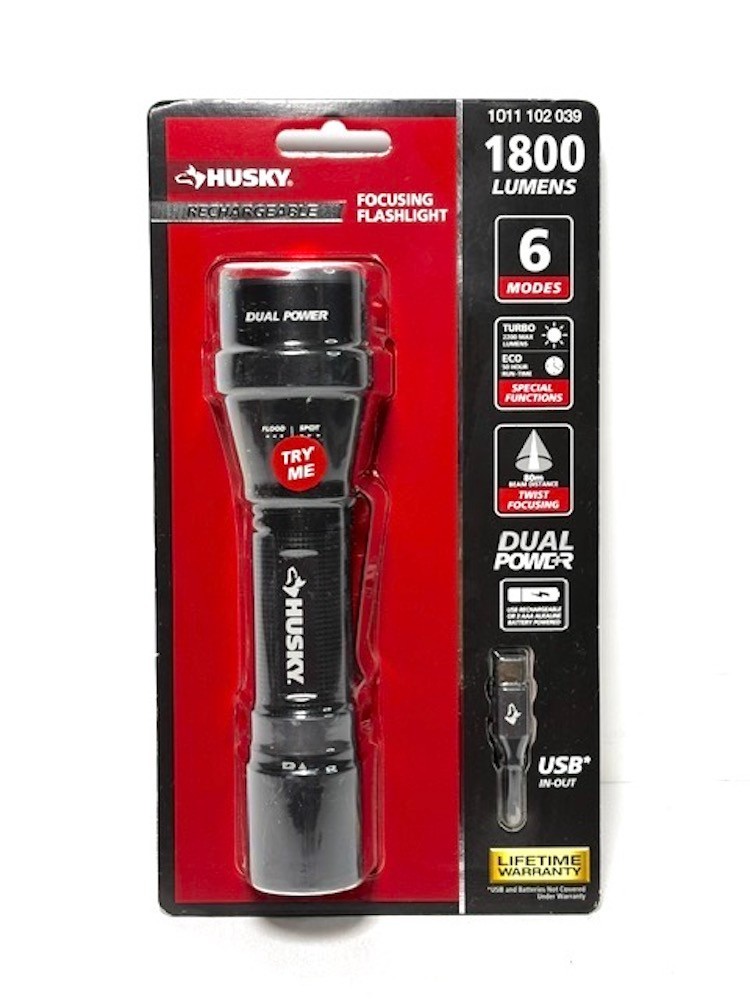 Lot of 10 Husky 1800 Lumens LED Rechargeable Lithium Ion Focusing Flashlight