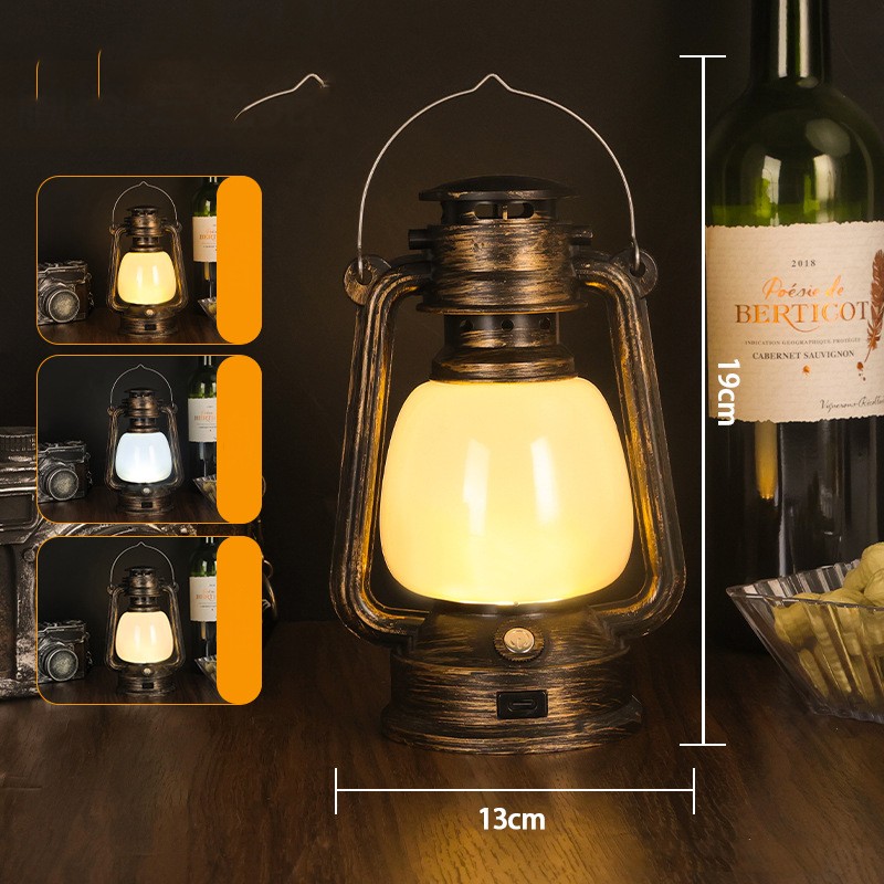 Retro Lantern Portable Camping Bar Lamp w/Handle Atmosphere Light Power Bank 10