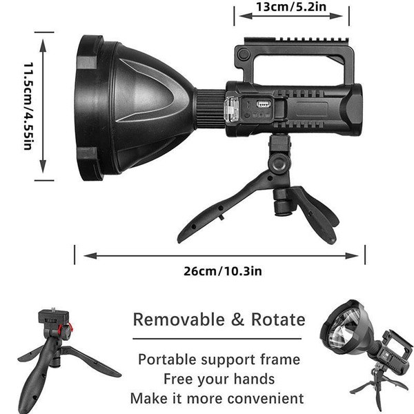 90000LM LED Spotlight Flashlight 4 Modes IPX6 Waterproof Searchlight for Fishing