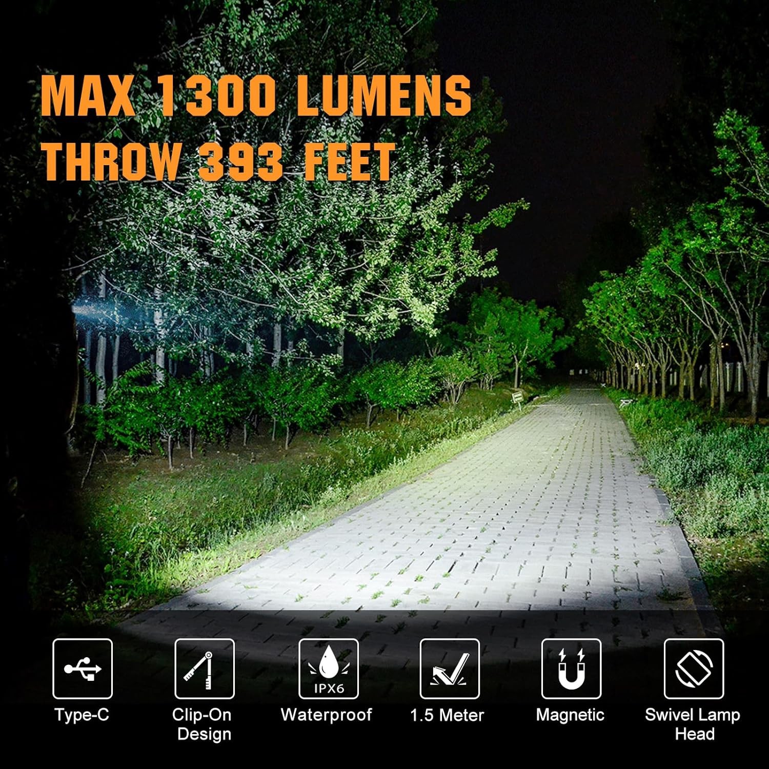 VTIGER C1 Rechargeable EDC Flashlight Clip-on Light, 1300 Lumens Powerful Portab