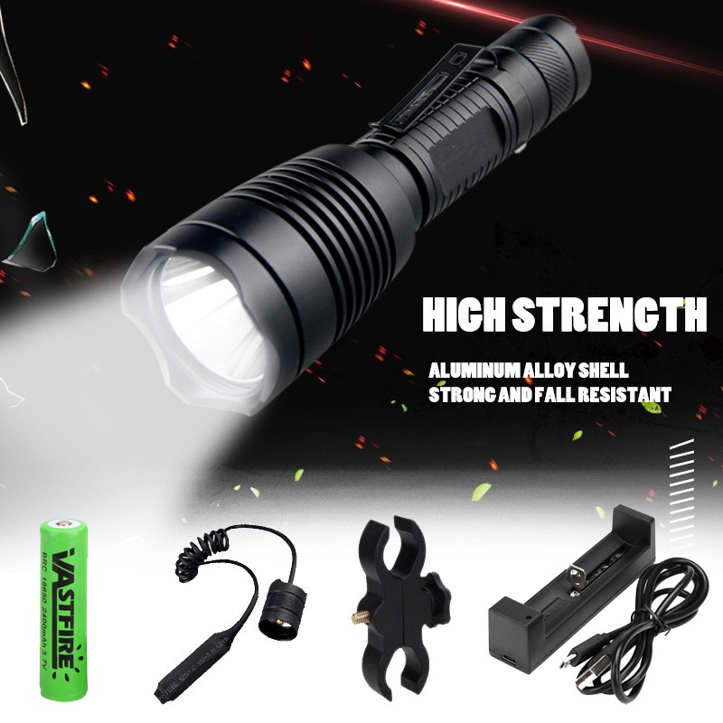 10000LM Hunting Flashlight Predator w/ Scope Mount 20mm Rail for Outdoor camping