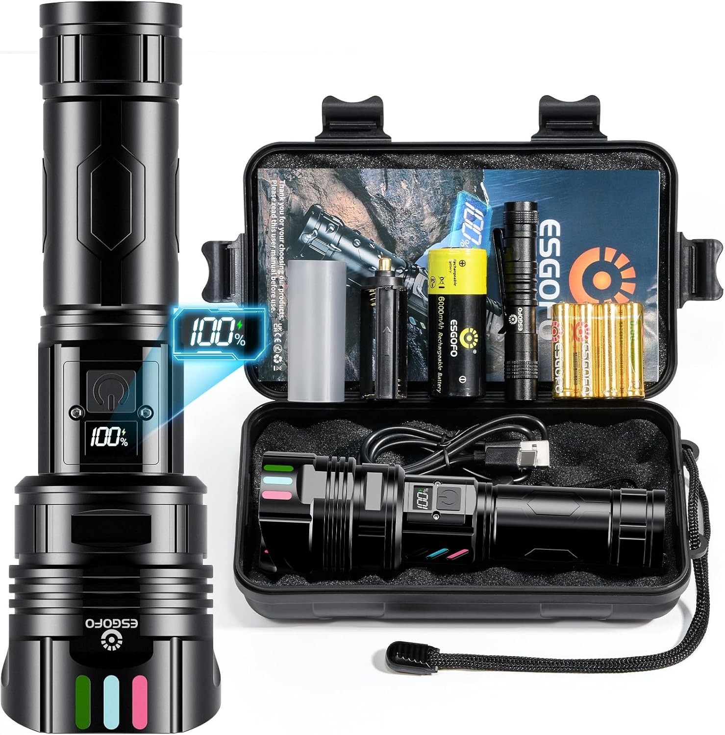 350000000 Lumen Super Bright LED Tactical Flashlight Rechargeable LED Work Light