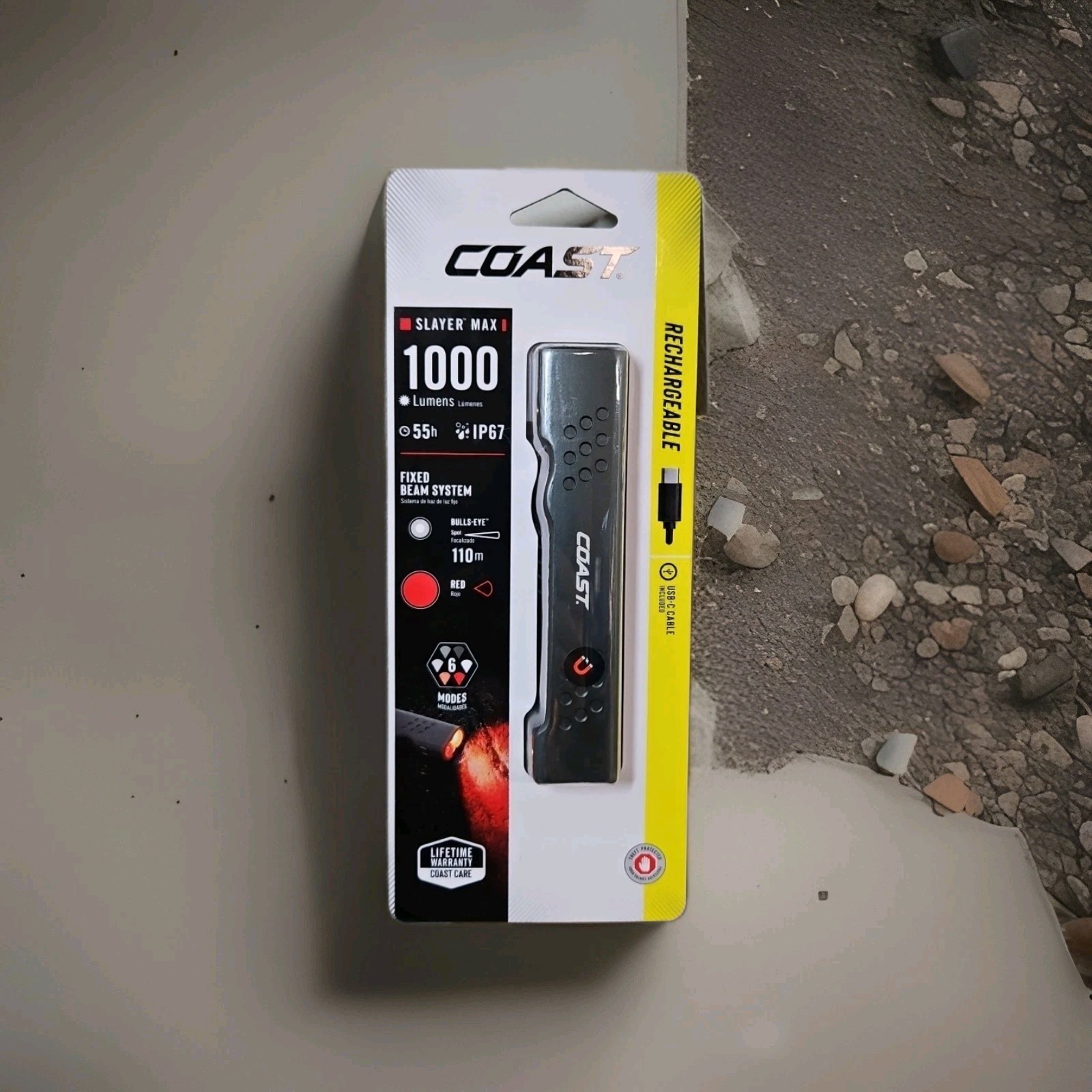 New! Coast Slayer Max 1000 Lumen Rechargeable LED Flashlight w/ Built-In Battery