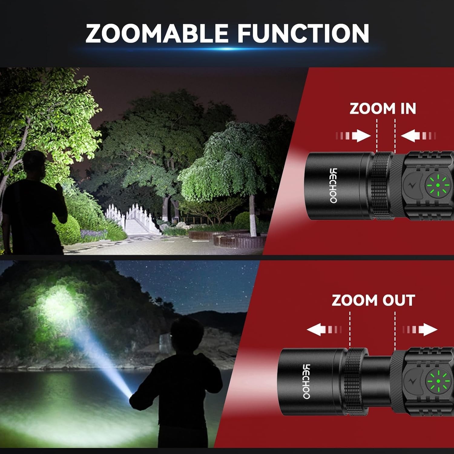 “Rechargeable Flashlights High Lumens, Double Switch 1 Pack, Black “