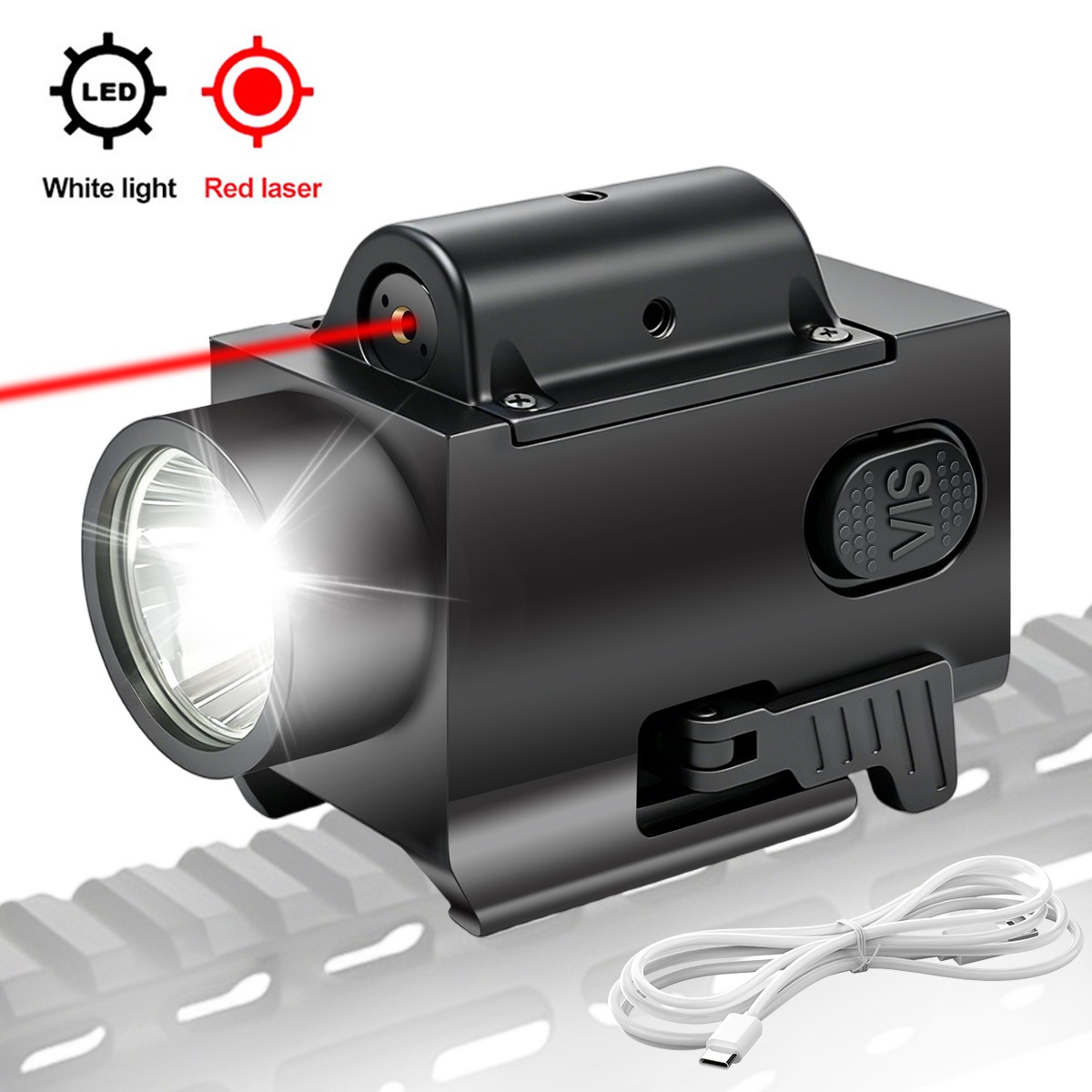 2in1 Mini LED Flashlight Light & Blue/Green/Red Laser Sight Combo USB Charging