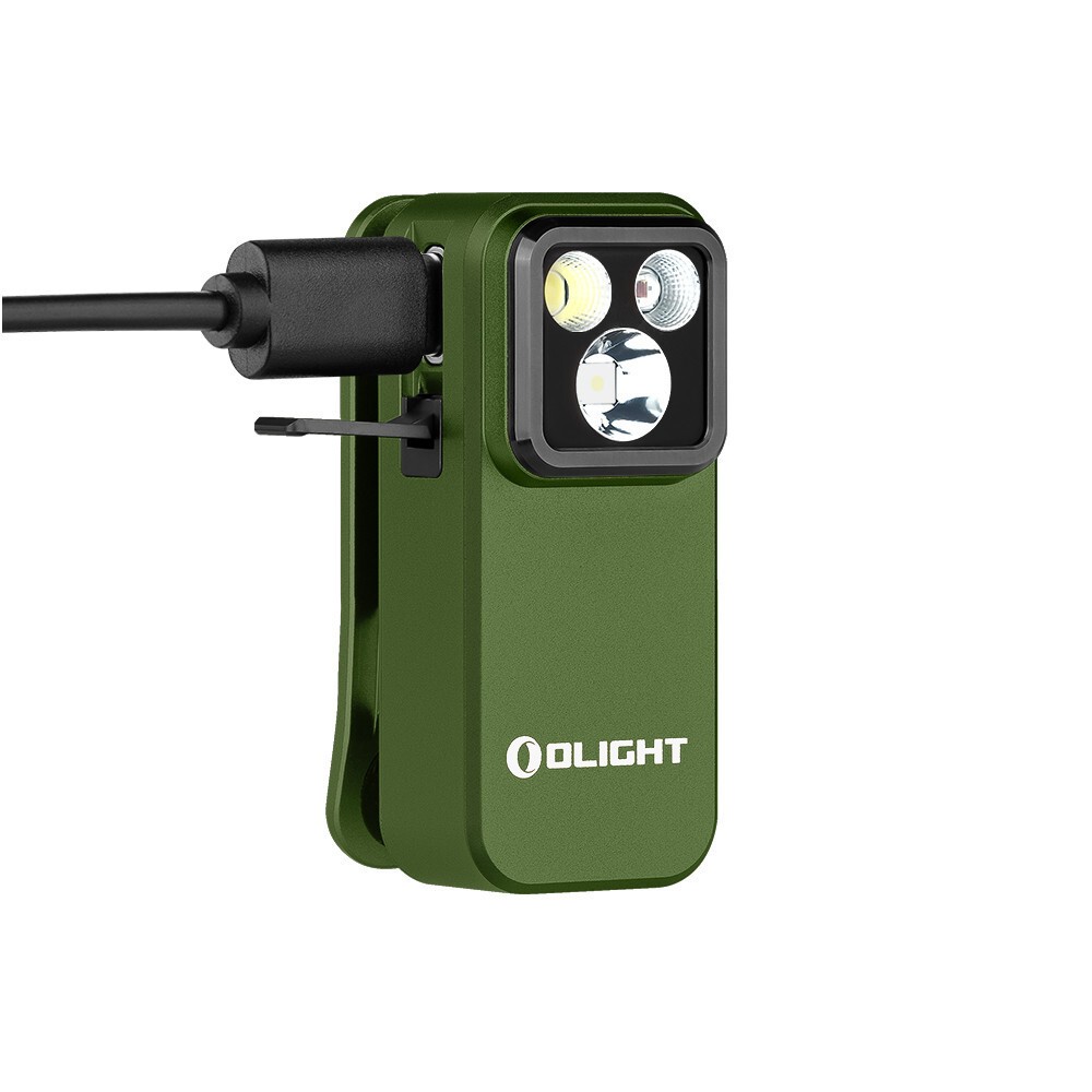 Olight Oclip Pro 500 Lumen Clip on Flashlight, Flood Spot/Red Light, OD Green