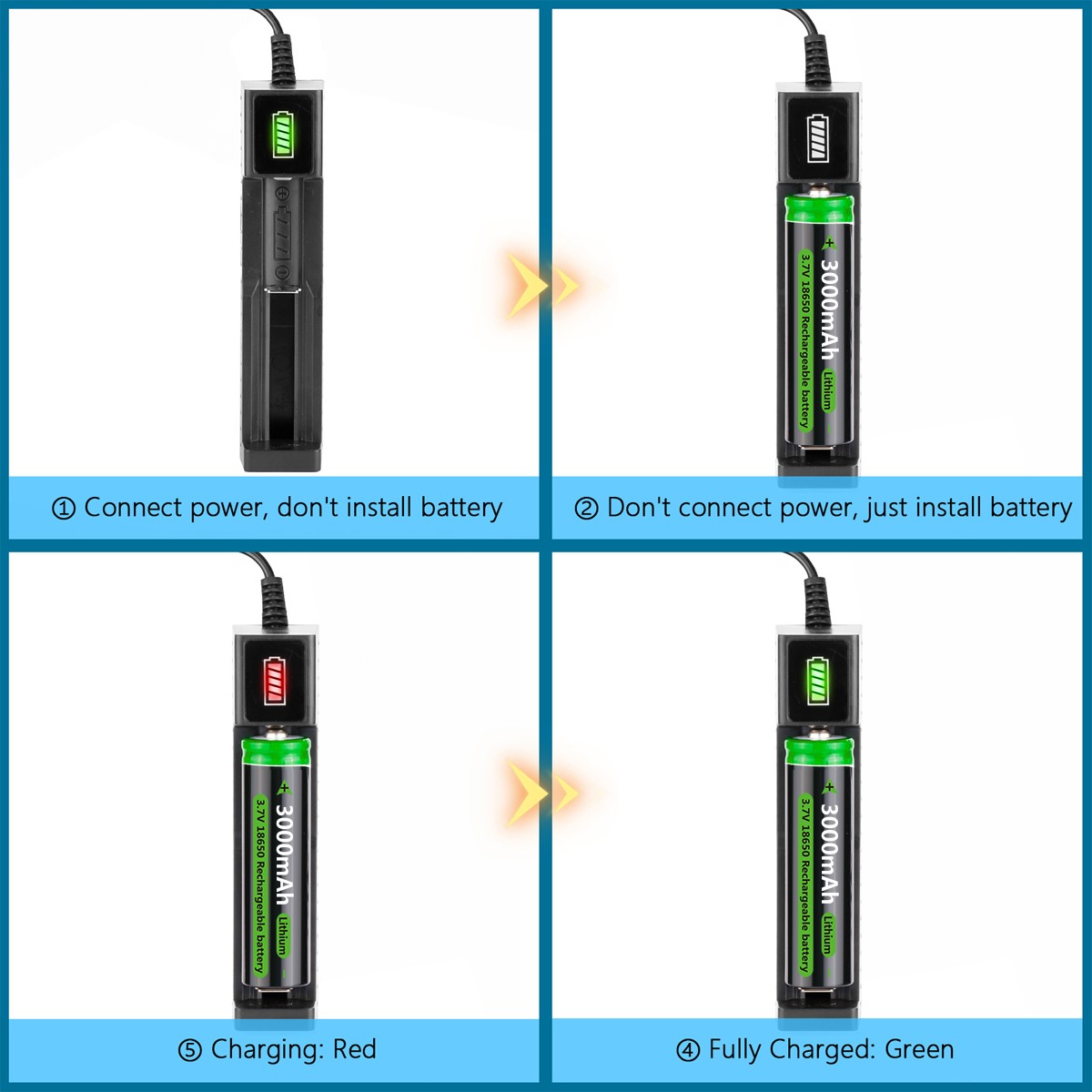 3000mAh Battery 3.7V Rechargeable Batteries Cell +Charger f/ Headlamp Flashlight