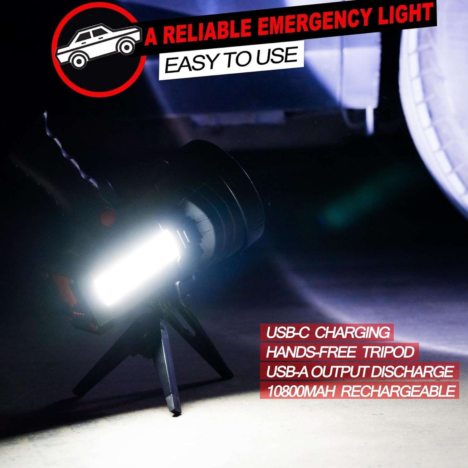 Powerful Waterproof Spotlight with COB Light and Tripod – 20 Hours Runtime