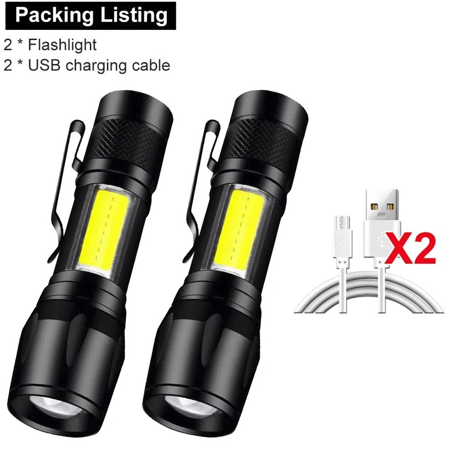 Mini LED Flashlight USB Rechargeable: COB+XPE Zoomable Tactical Torch – NEW