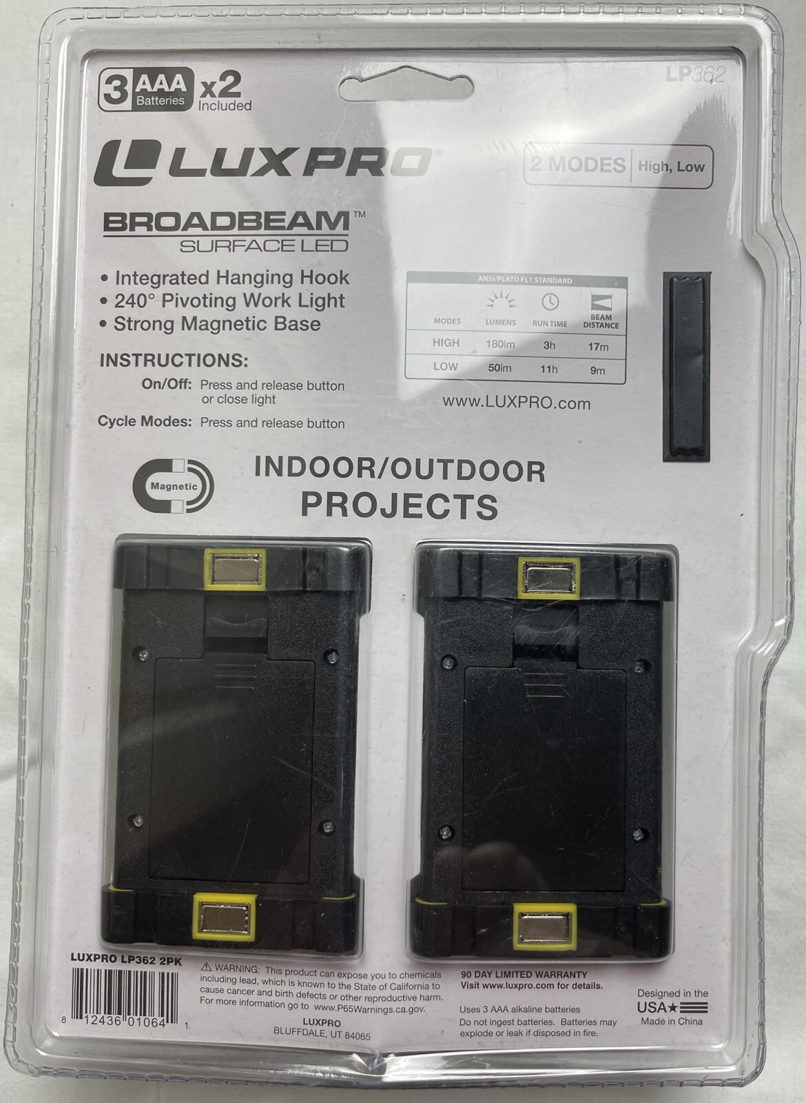 LUXPRO 2 Pack 180 Lumen Broadbeam LED Mini Triangle Area Light – NEW LP362 NIB
