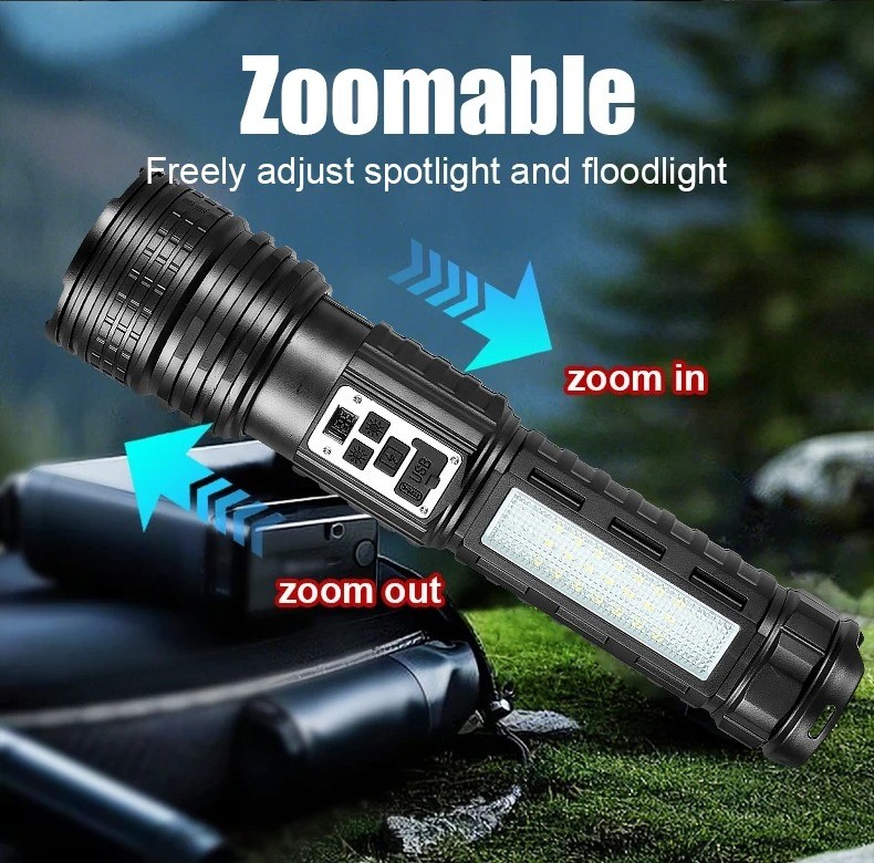 High Power LED Flashlight Dual Lights Warm and White Lamp with COB Zoomable US