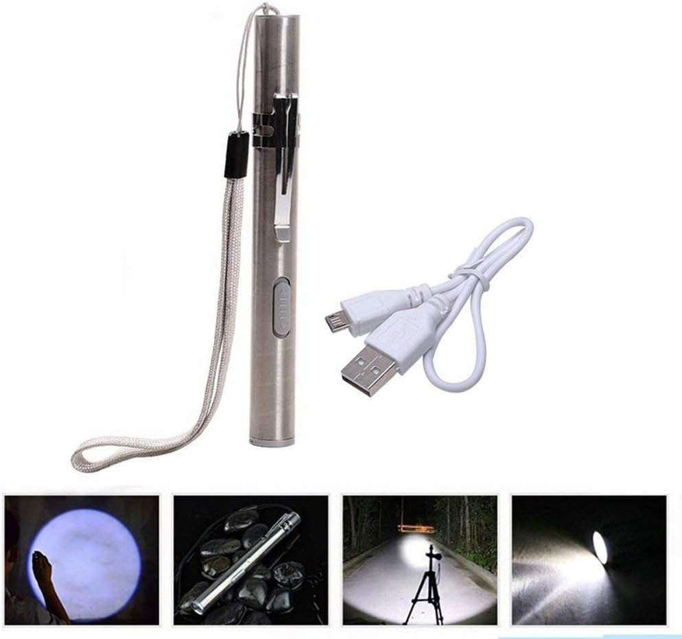 2Pack LED USB RECHARGEABLE MINI FLASHLIGHT Stainless Steel Pen Light 1000 Lumens
