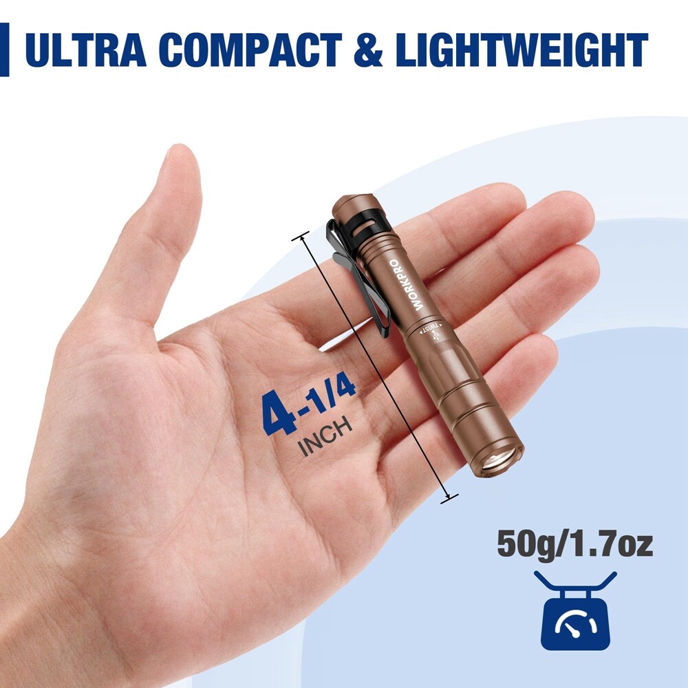 WORKPRO 2PCS Rechargeable LED Pen Light Mini Flashlight Ultra-Compact Flashlight