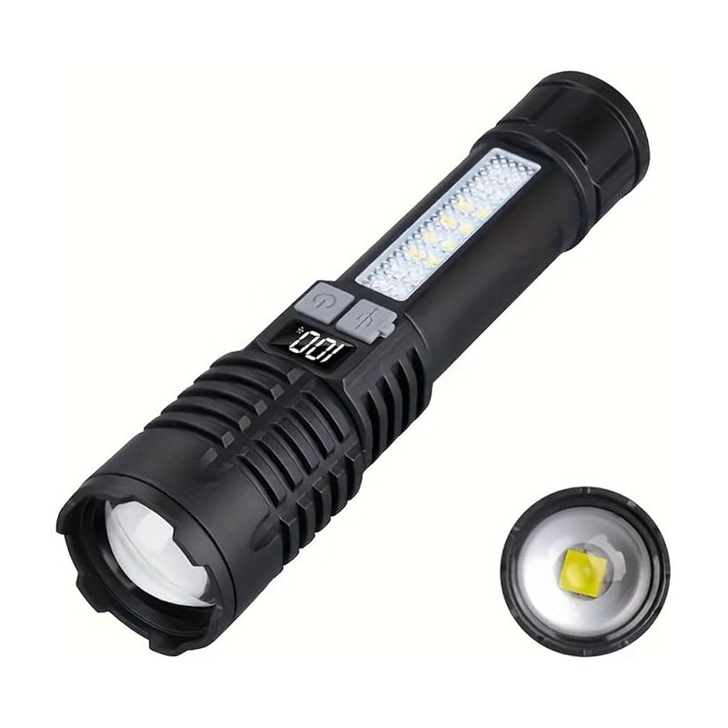 Rechargeable Long Distance LED Flashlight Tactical 5 Modes COB Side Lights