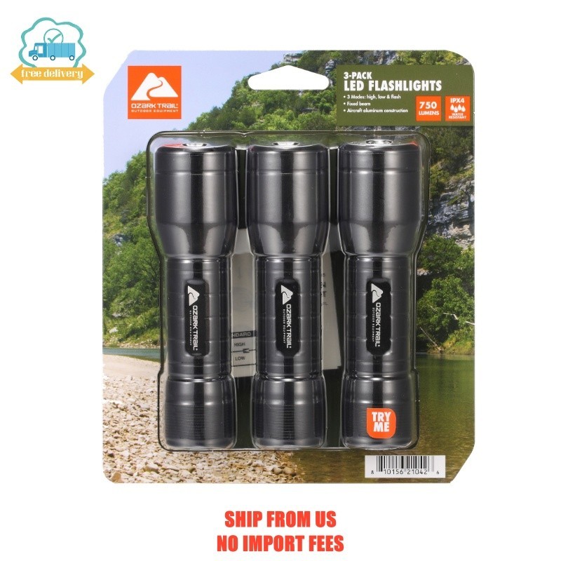 Ozark Trail LED Flashlight, 750 Lumens, IPX4 Water Resistant, 6 Hour Runtime, 3