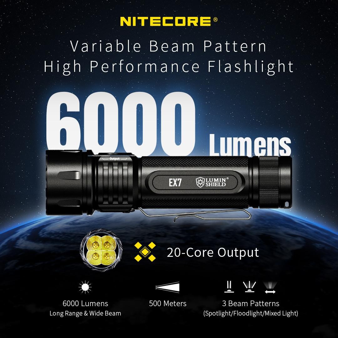Nitecore EX7 Variable Beam Pattern High Performance LED Rechargeable Flashlight