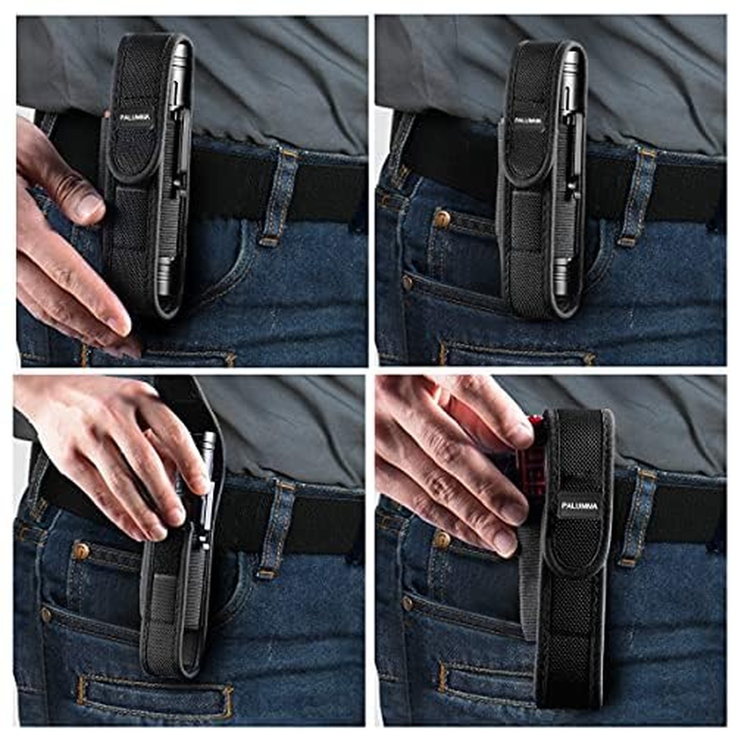 PALUMMA Nylon Flashlight Pouch Holster with Carabiner, Flexible Adjustment Fl…