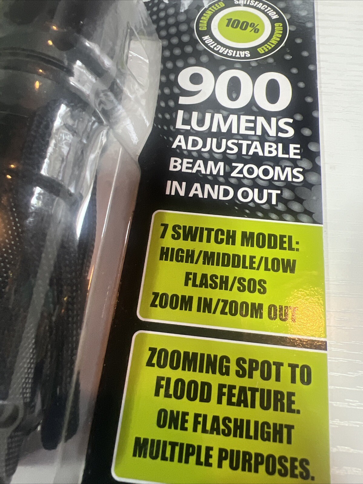 GLOW MAX FLASHLIGHT 900 LUMENS 7 Modes High Low Strobe Zoom Free USA Shipping