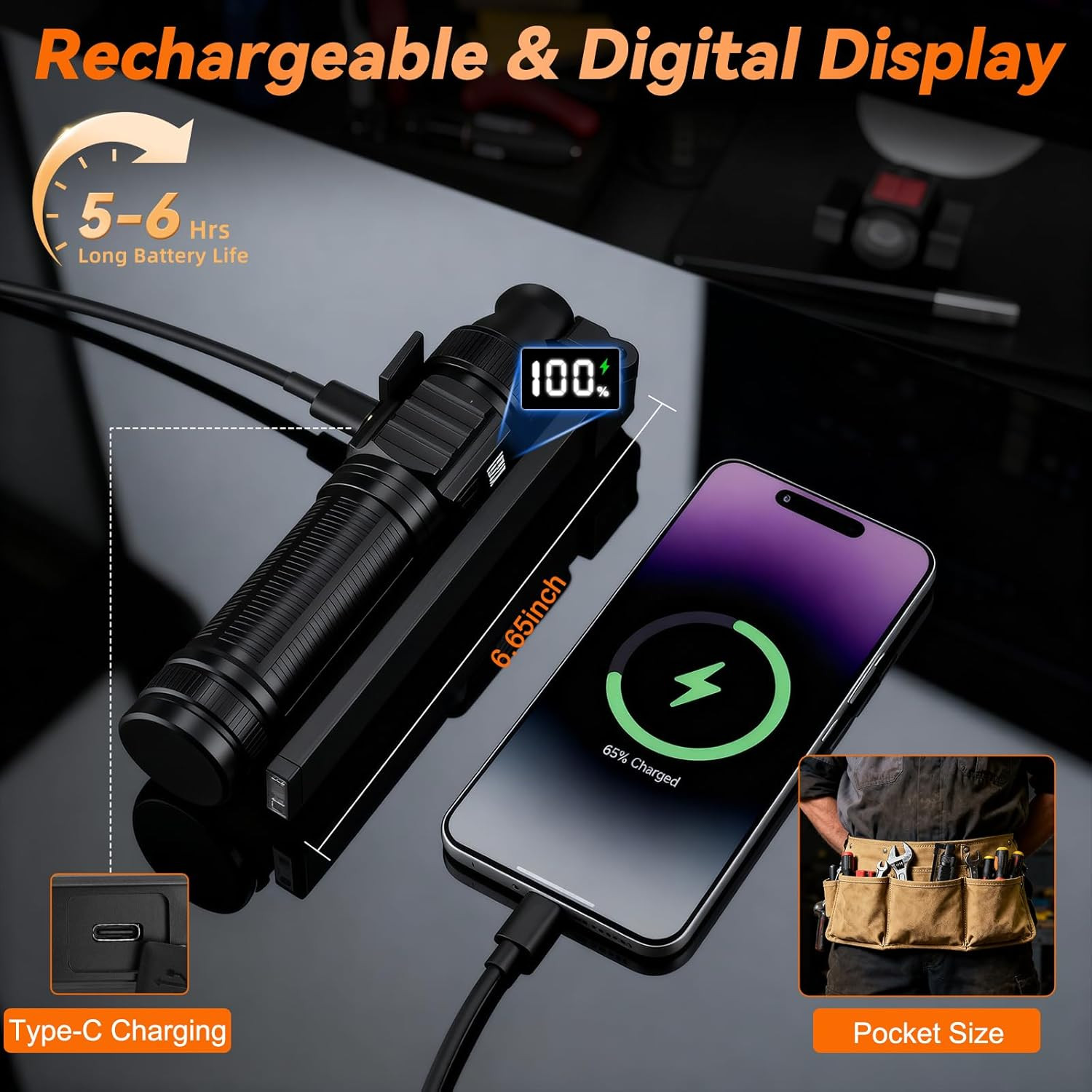 2Pack Magnetic Rechargeable LED Work Light/Flashlight for Mechanics | All Alumin