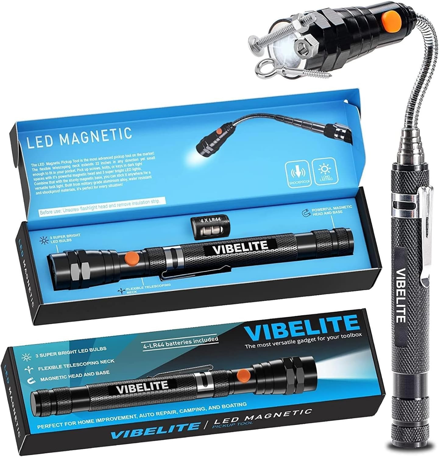 Extendable Magnetic Flashlight With Telescoping Magnet Pickup Tool-Cool Gadget