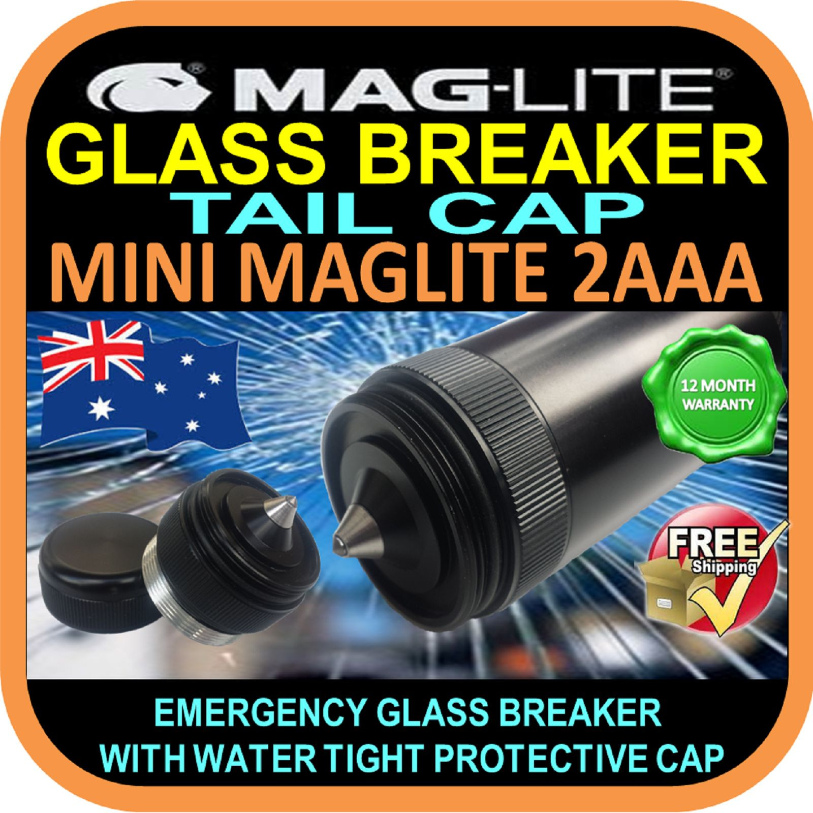 MAGLITE UPGRADE MINI 2AAA FLASHLIGHT TORCH TAIL CAP GLASS BREAKER BLACK AU