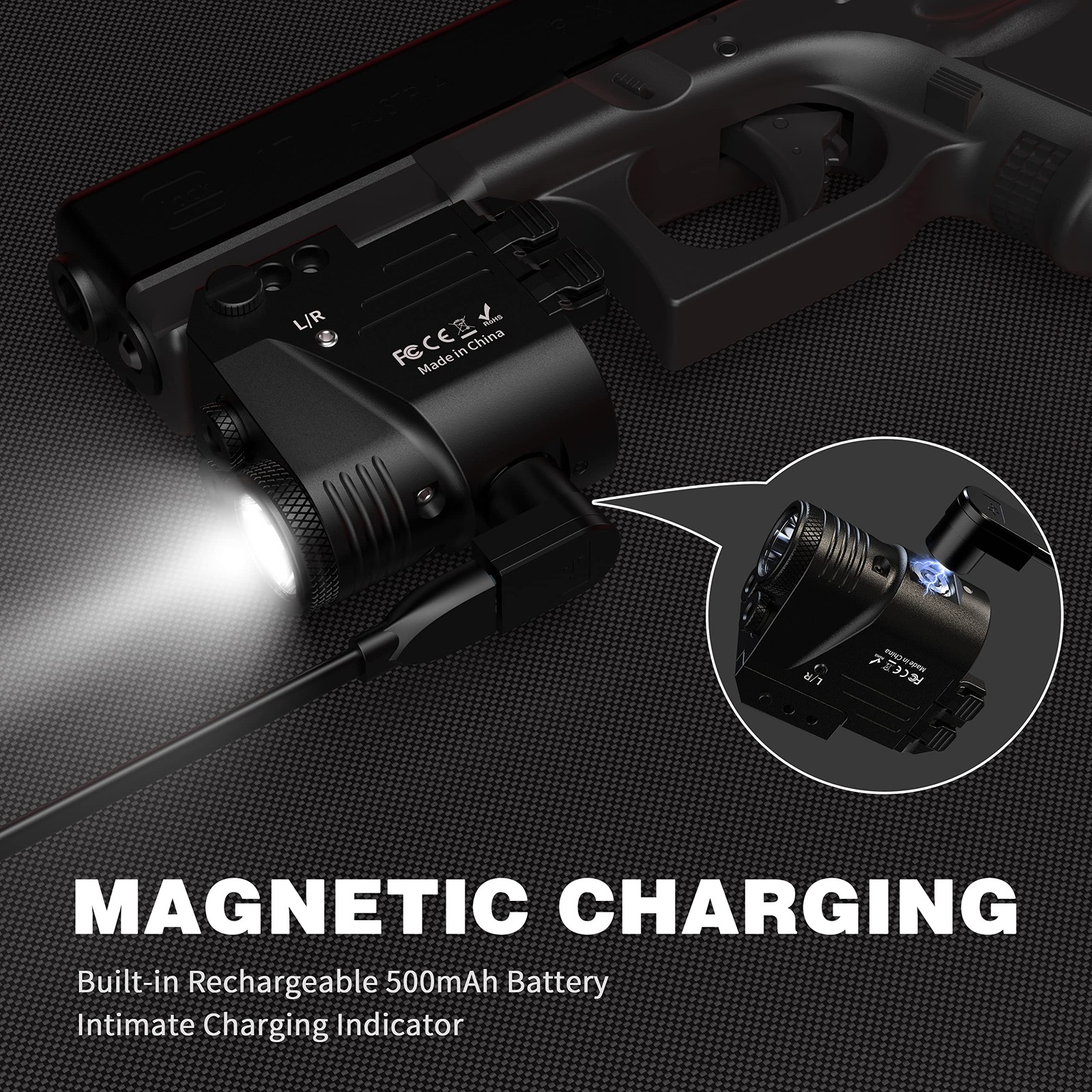500 Lumen Blue Green Laser Light for Pistol, Rechargeable Rail Mounted Flashl…