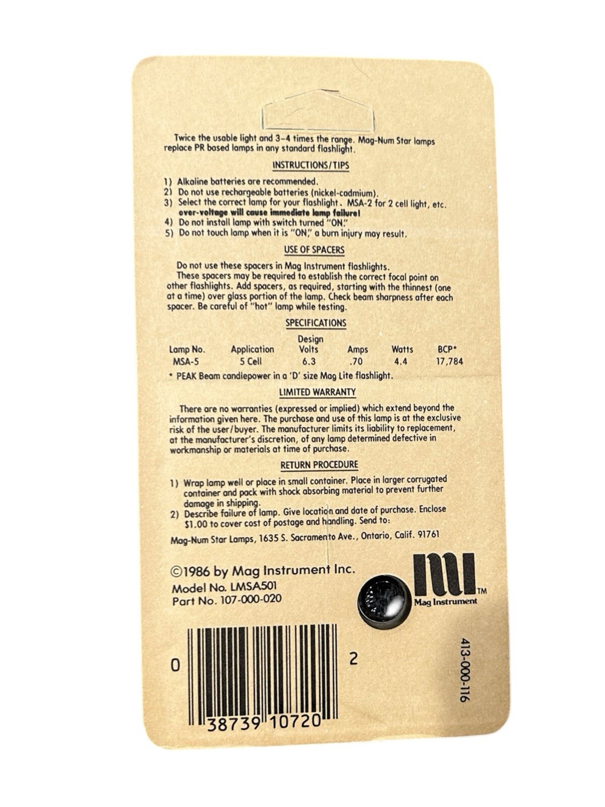 Mag Lite MAG-NUM STAR KRYPTON LAMP FOR ALKALINE BATTERIES 5 CELL