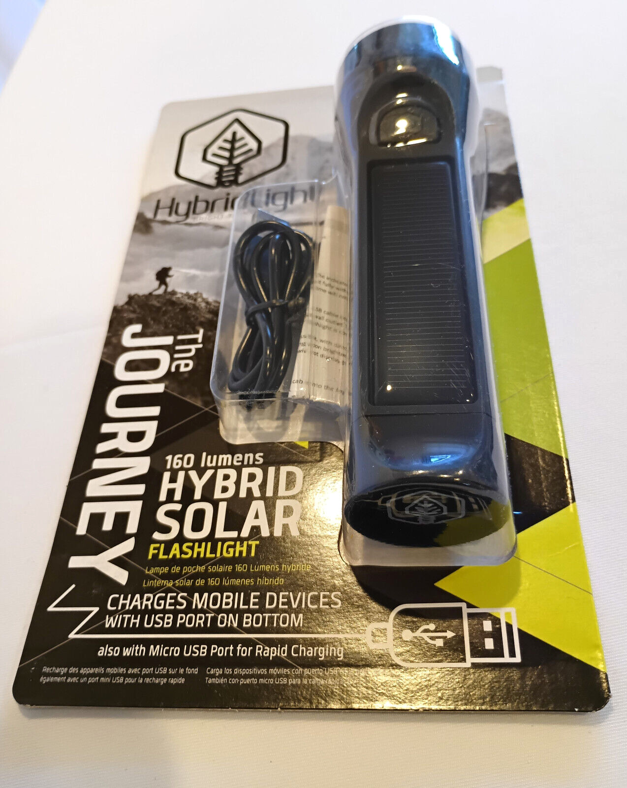 NEW HybridLight Journey Solar Flashlight 160 Lumens USB Phone Charger Waterproof