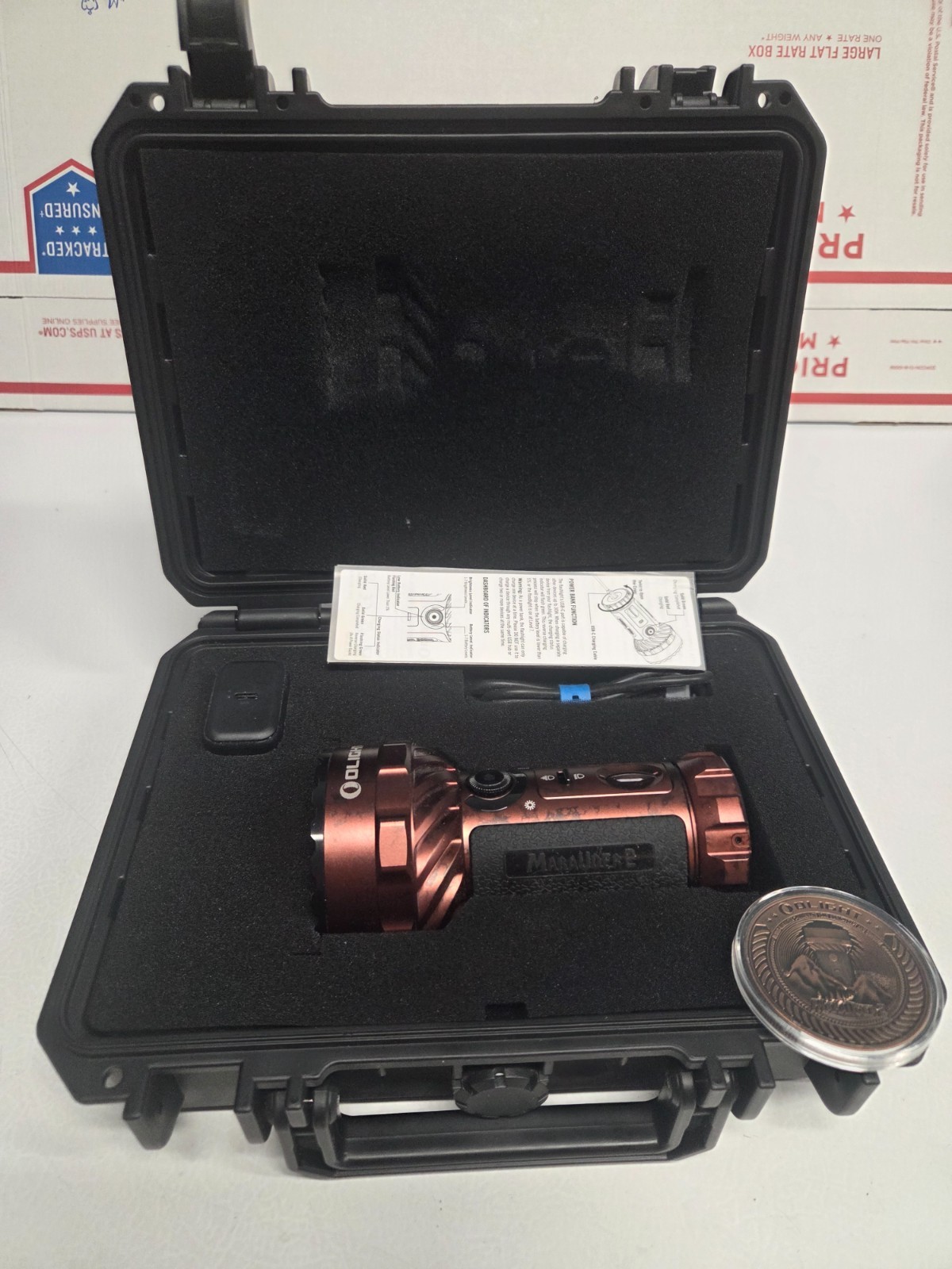 Olight Marauder 2 Flashlight Antique Bronze with case and coin
