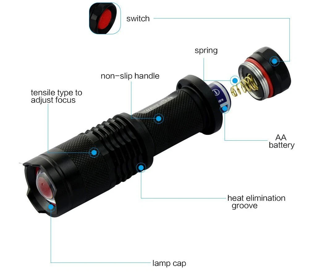Zoom LED Flashlight Red Green Blue White Color Tactical Night Vision Torch