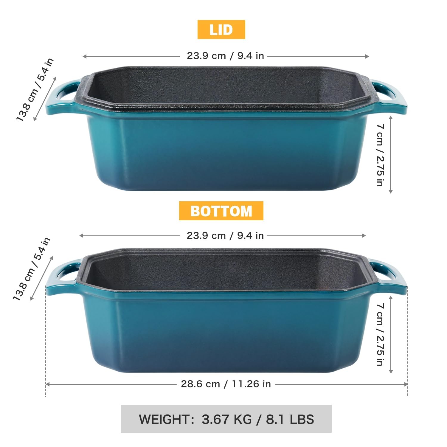 Flavehc Bread Pan Cast Iron Loaf with Lid 8.5×4.5 Inch, DarkCyan