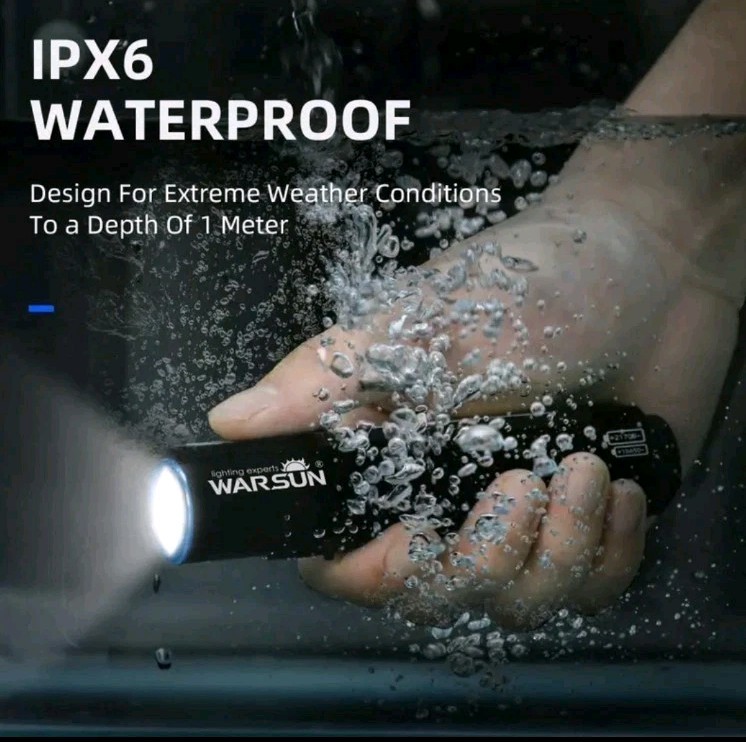 Warsun Rechargeable EDC Flashlight Waterproof With 8 Lighting Modes